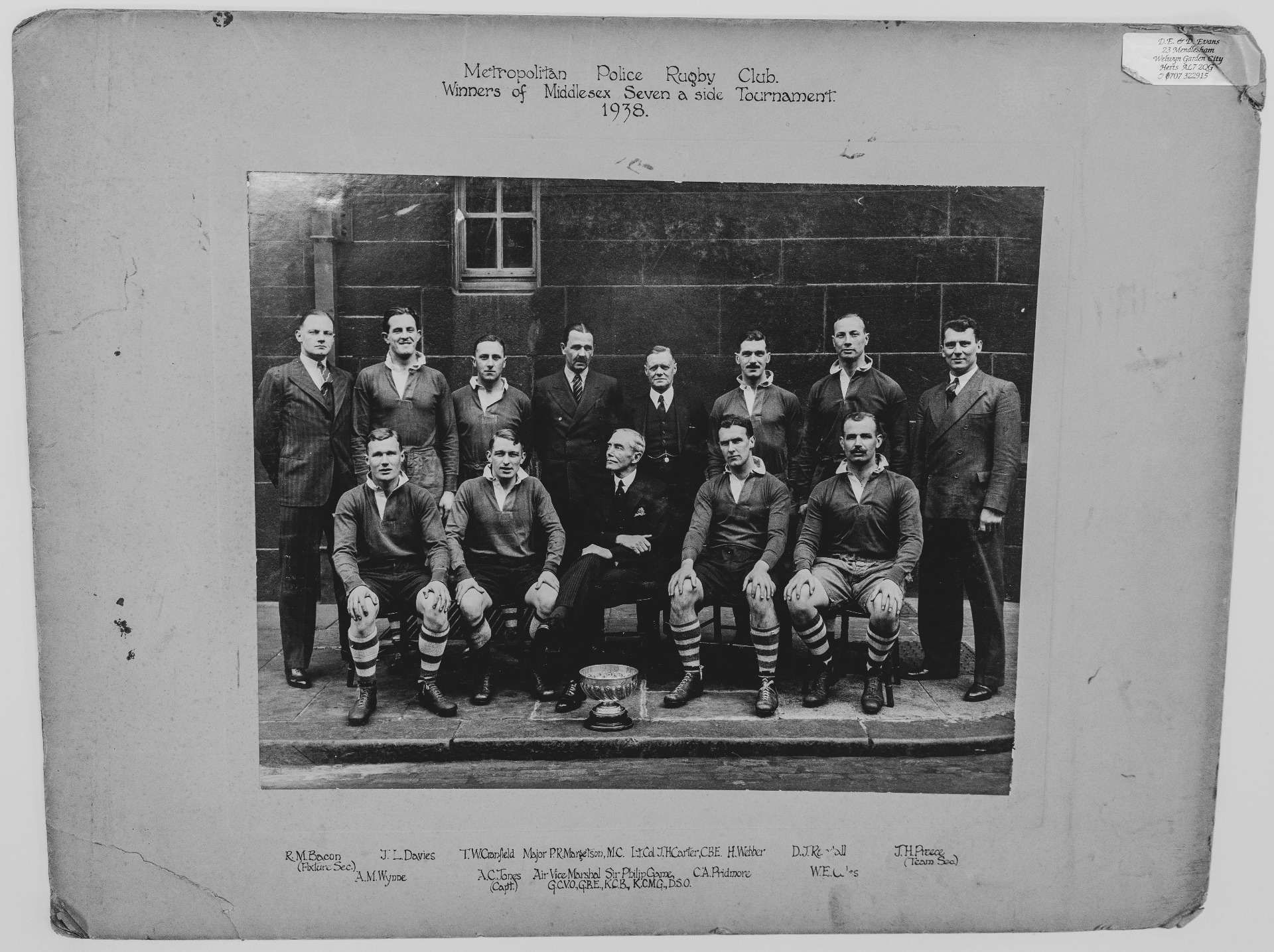 Met Police Rugby Club winners of Middlesex Sevens in 1938